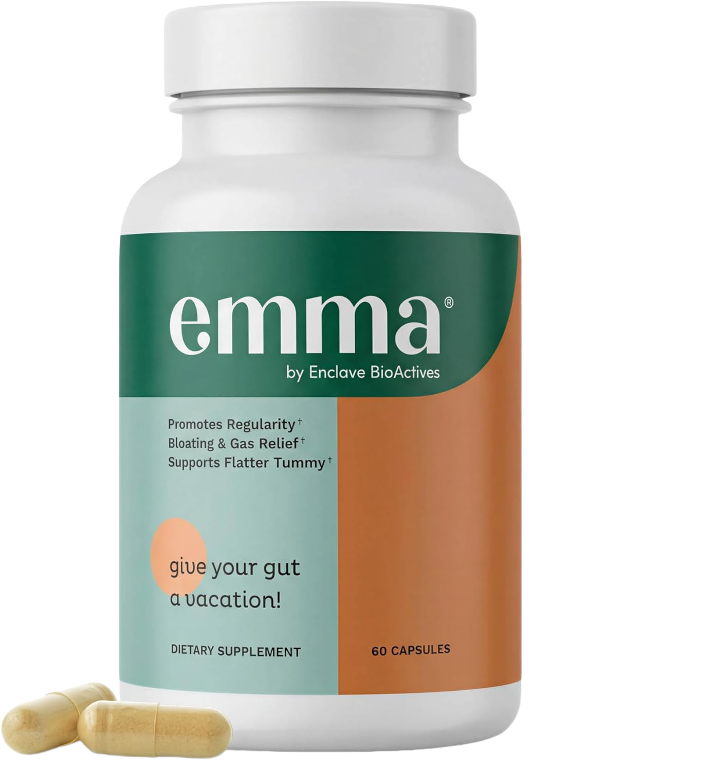 Emma Gut Health Relief Supplement, Doctor Endorsed Formula for Women & Men, Leaky Gut & Digestive Support for Constipation, Bloating & Gas Relief with Berberine, Resveratrol, Quercetin, 60 Capsules